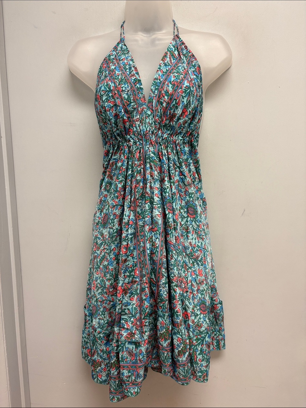 Palak Floral Halter Mini Dress Open Back One Size